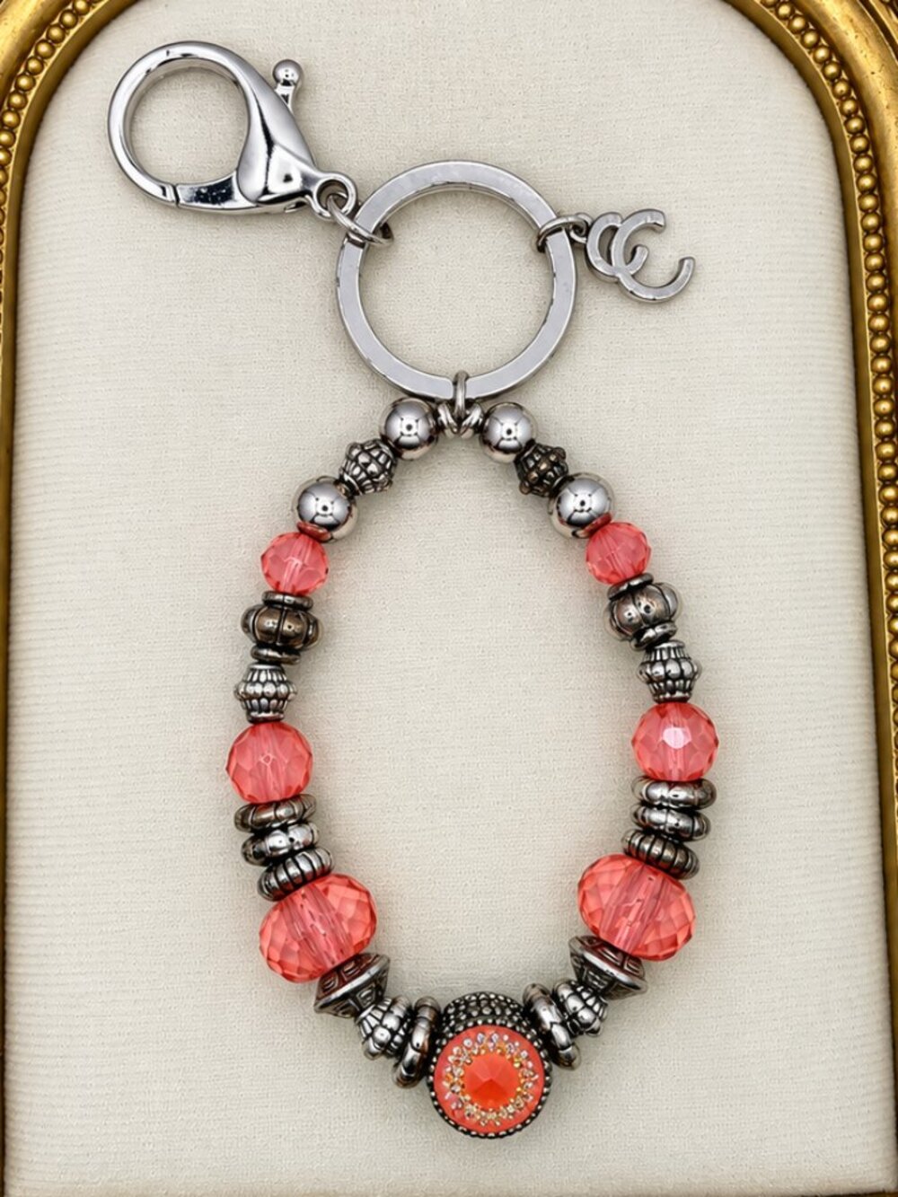 Charming Charlie NWT Coral Pink Beaded Keychain Bag Charm